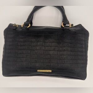 Liz Claiborne Black Faux Croc Satchel with Gold Hardware – Classic Style